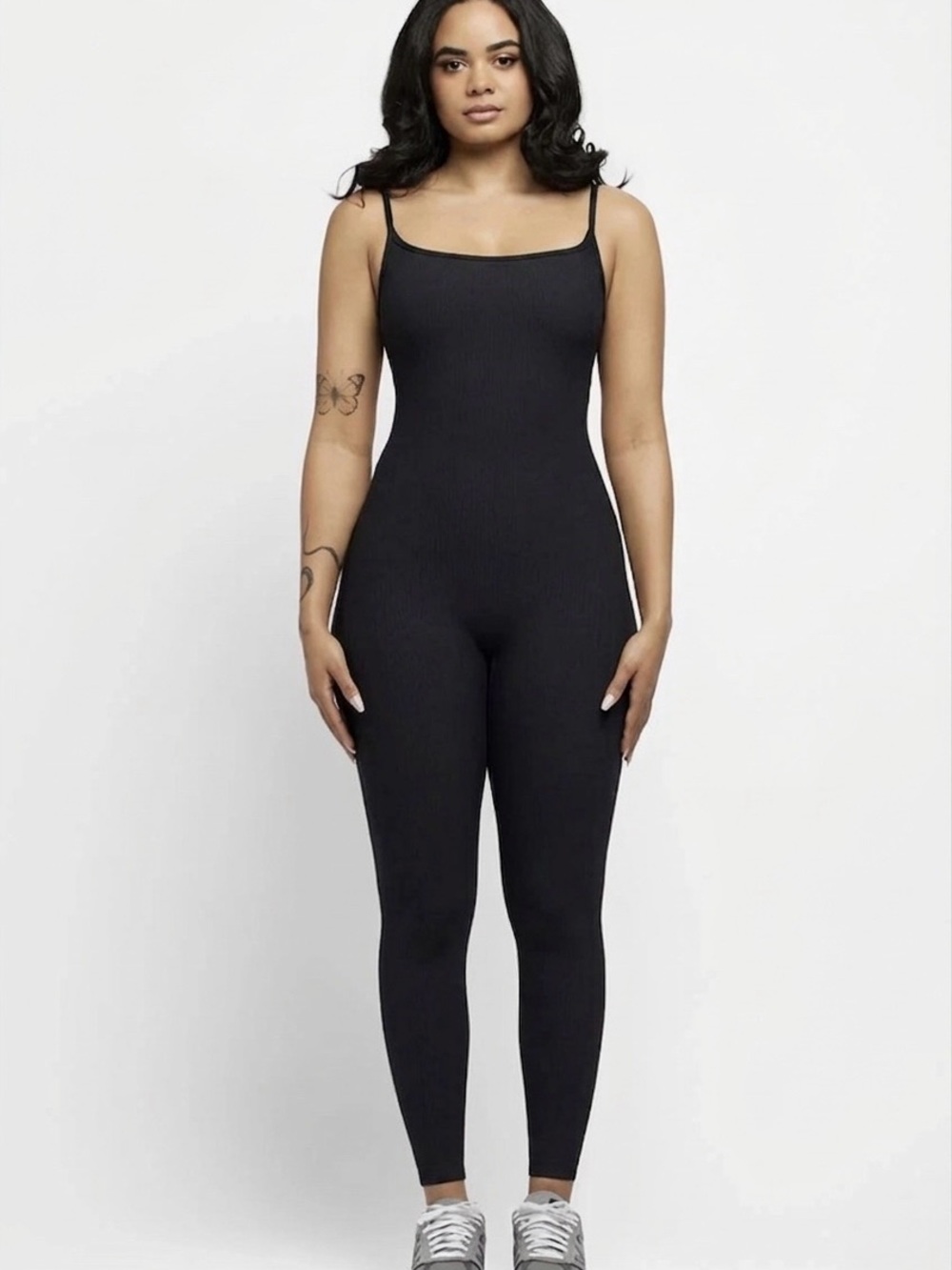 Nama Black Ribbed Romper with Thin Straps